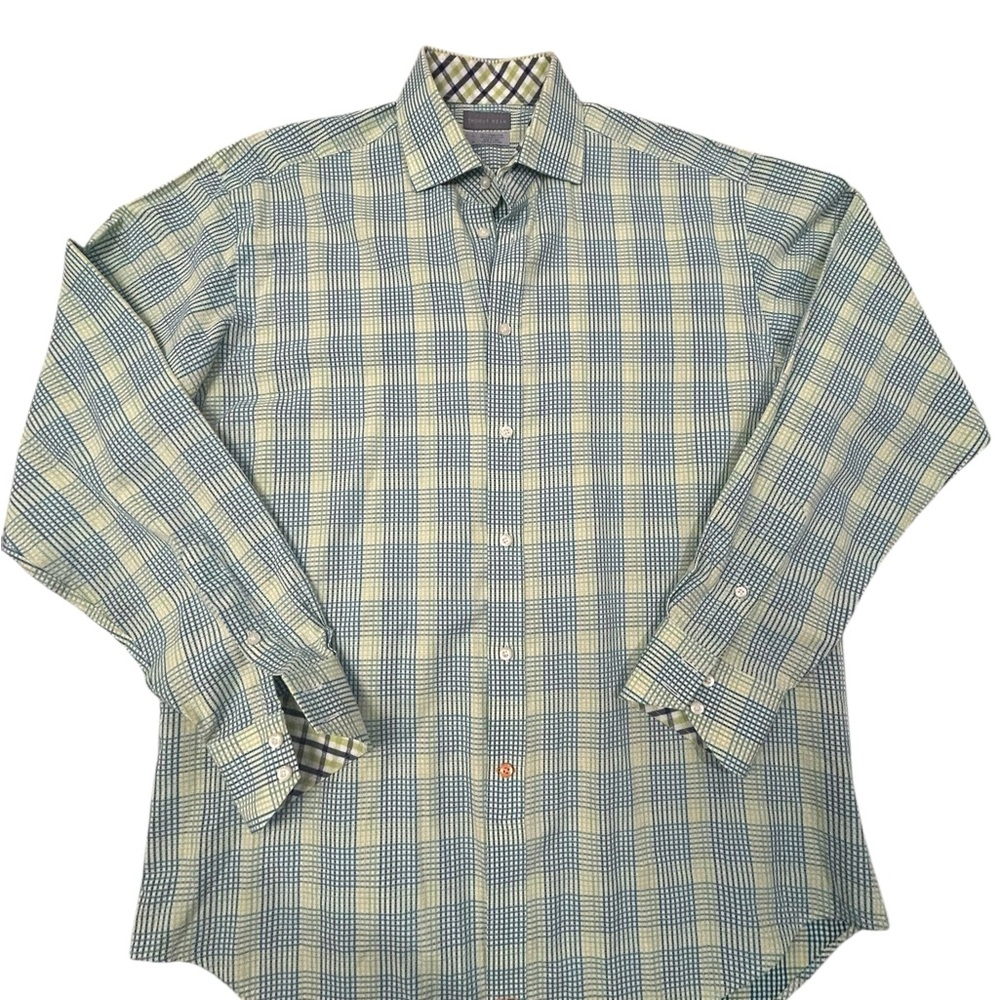 Thomas Dean Checkered Plaid Button‎ Down Long Sleeve L
